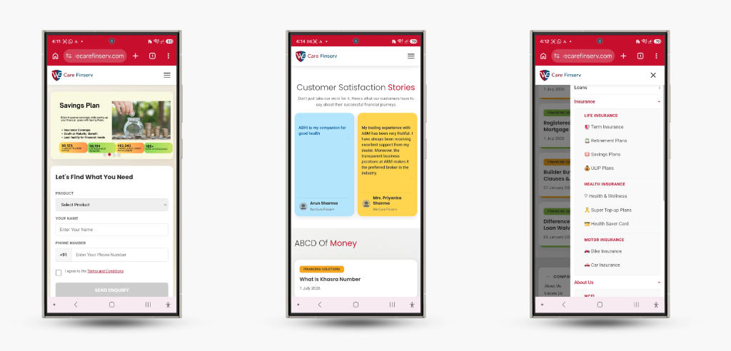 Mobile Prototype — Savings Plan, Customer Stories, Insurance Menu